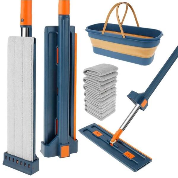 360 Rotating Floor Cleaning Flat Mop & Folding Bucket With 7 Cloth