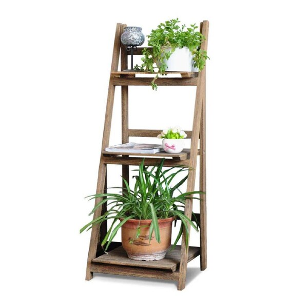 3 Tier Wooden Ladder Shelf Plant Flower Storage Folding