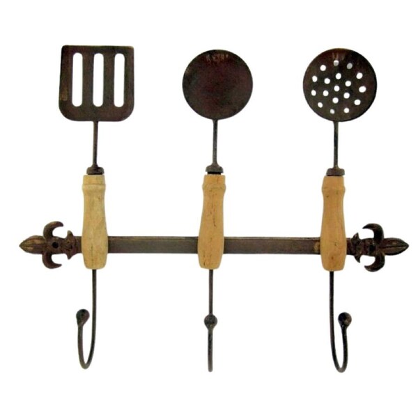 Kitchen Wall Hanger Iron Wood Utensil Rack