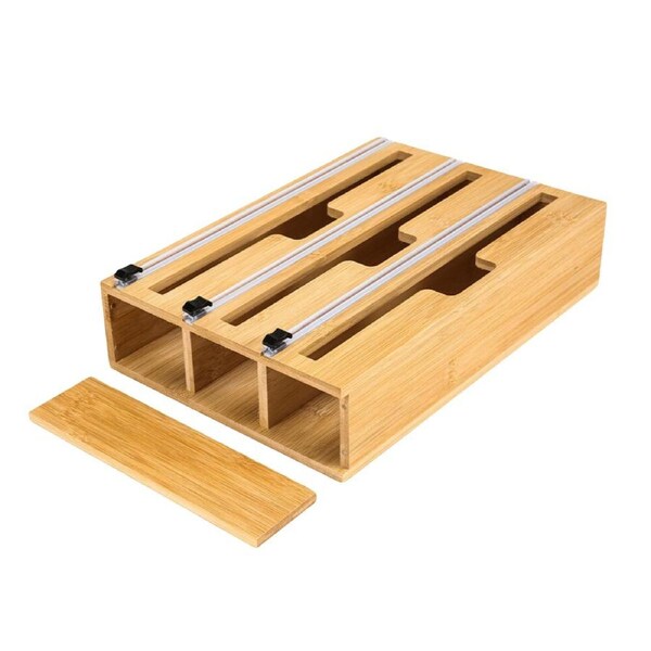 Kitchen Bamboo Cling Wrap Dispenser Cutter