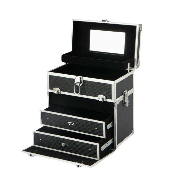 Makeup Organizer Box With Mirror Portable Cosmetic Carry Case