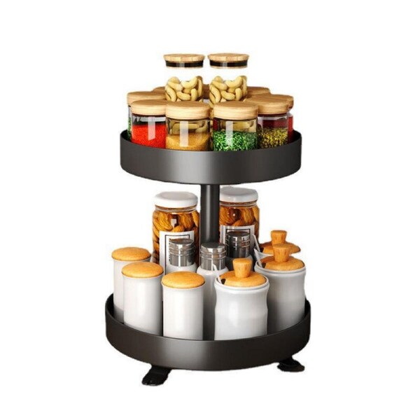 Turntable Shelf Organizer 2 Tier Lazy Susan Rotating Display