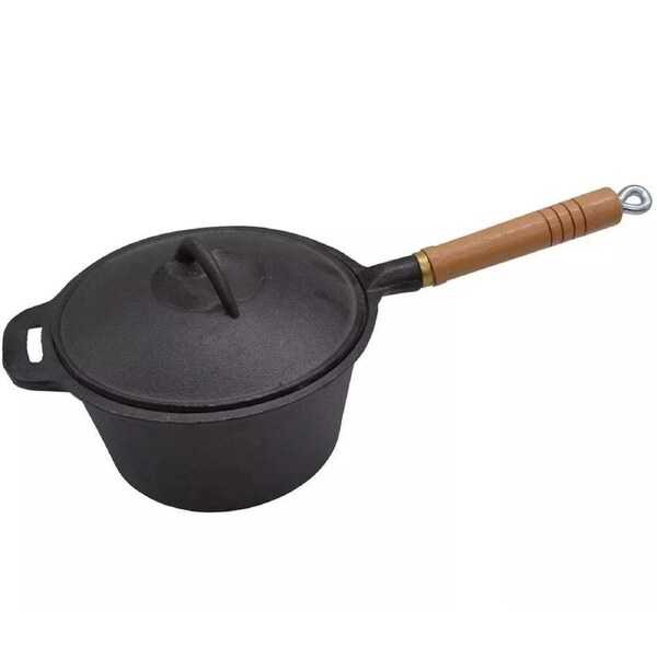 Camping Kitchen Outdoors Caravan Cast Iron Saucepan Wood Handle