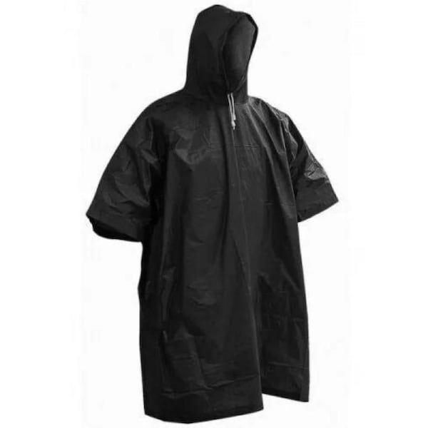 One Size Fits All Ground Sheet Vinyl Poncho Black Raincoat