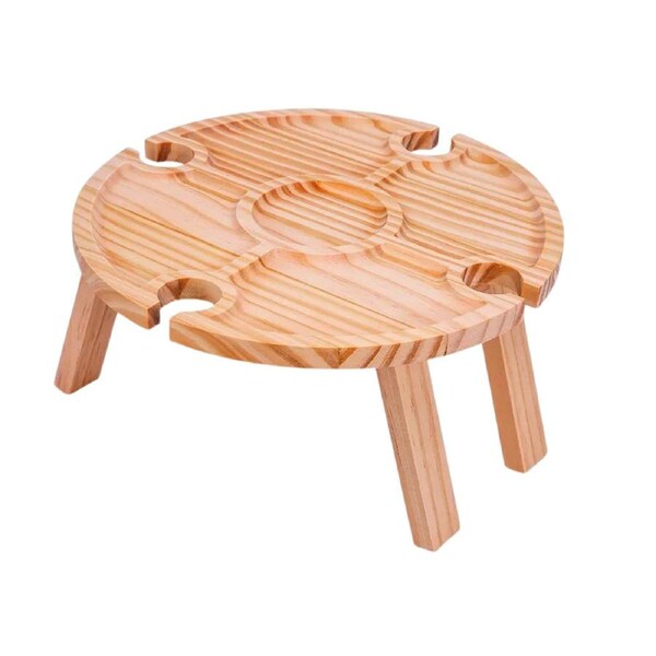 Portable Wooden Round Mini Wine Rack Camping Table