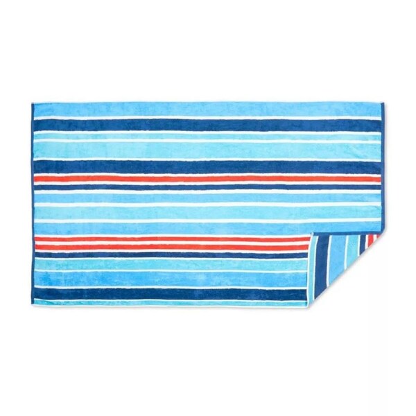 Beach Towel Stripe Blue Reversible