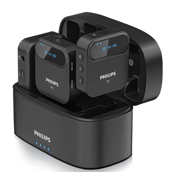 Philips 2.4 GHz Wireless Microphone, 360° Sound Collecting, Pin Microphone DLM3538C with Charging Case