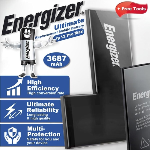 Energizer for iPhone 12 Pro Max 3687mAh High Capacity Battery Replacement A2342 etc.with Battery Installation Toolkit