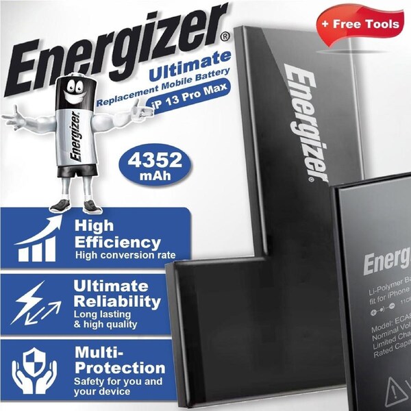 Energizer for iPhone 13 Pro Max 4352mAh High Capacity Battery Replacement A2484 etc.with Battery Installation Toolkit