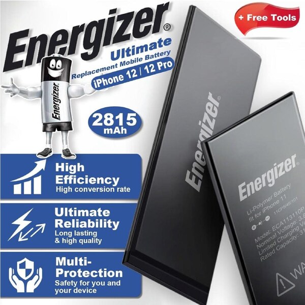 Energizer for iPhone 12 / 12Pro 2815mAh High Capacity Battery Replacement A2407 etc.with Battery Installation Toolkit