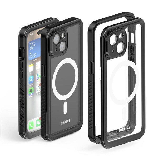 Philips Case iPhone 15 Plus Full Protection Waterproof Case with MagSafe Heavy Duty Protective Phone Case Dustproof Shockproof Snow Proof Black DLK6208B