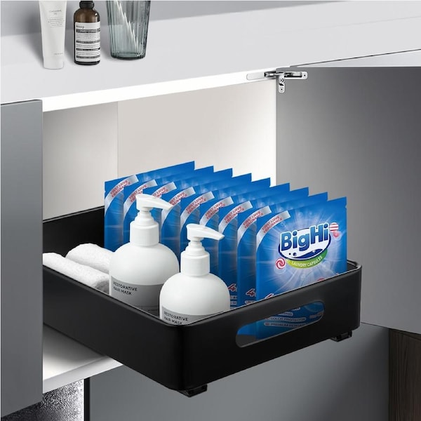 Black Pull Out Kitchen Cabinet Storage Shelf Rack Drawer Sliding Organizer