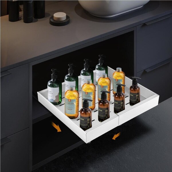 32-52cm White Pull Out Cabinet Organizer Slide Out Drawers Kitchen Pantry Bath Adjustable Expandable