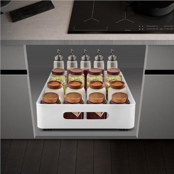 ACA White Pull Out Kitchen Bath Cabinet Storage Shelf Rack Drawer Sliding Organizer