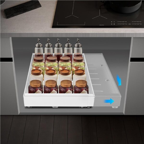 ACA White Kitchen Laundry Storage Shelf Organizer Sliding Cabinet Basket Pull Out Drawer 32-52x42cm