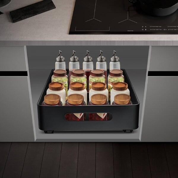 ACA Black Pull Out Kitchen Bath Cabinet Storage Shelf Rack Drawer Sliding Organizer