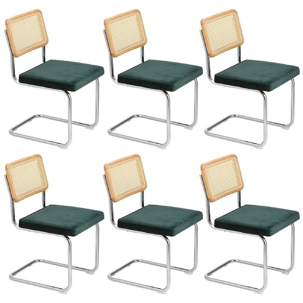 Oikiture 6x Rattan Dining Chair Cesca Replica Cantilever Velvet Padded Green