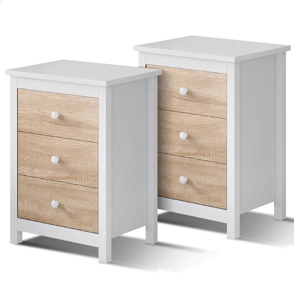 ALFORDSON 2x Bedside Table Hamptons Nightstand 3 Drawers Oak