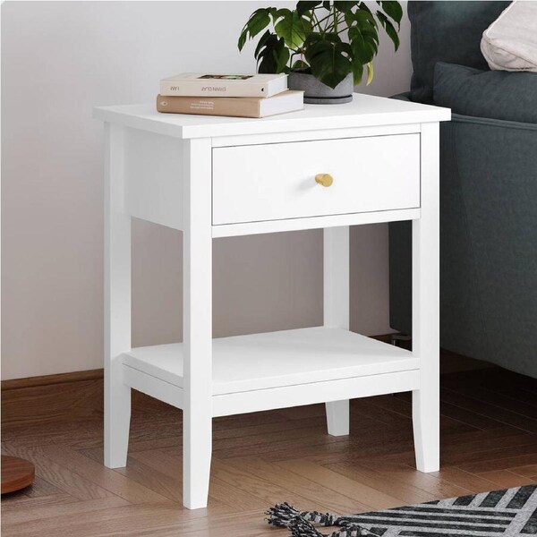 ALFORDSON 1 Drawer Bedside Table Hamptons Nightstand (White)