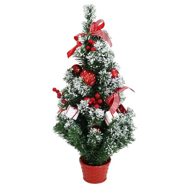 Snowy Red and White Potted Christmas Tree 60cm