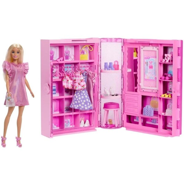 Barbie Dream Closet Toy Playset with Fashion Doll, Clothes, & Accessories