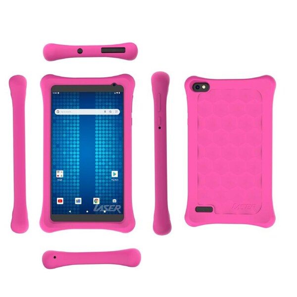 Laser 7" Android 13 Tablet with Pink Silicon Case, 3GB RAM, 32GB Storage, Google Kids Space, IPS Display, Fast Charging
