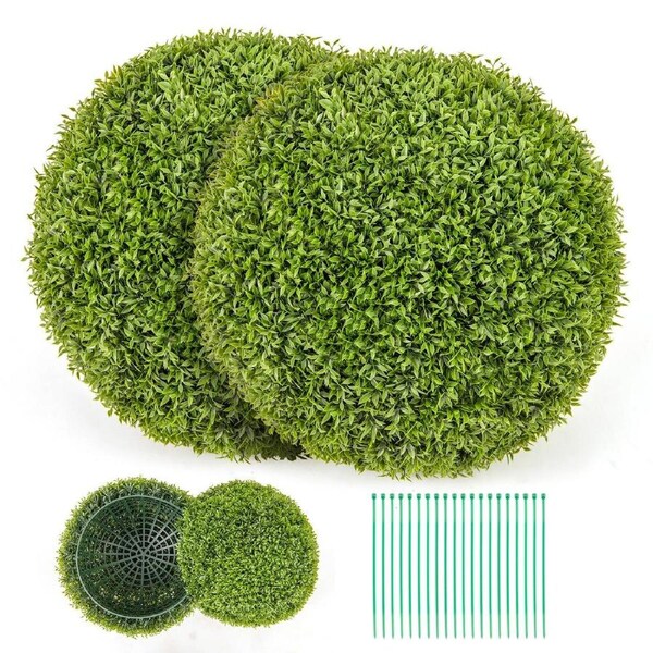 Costway 2pcs UV-Proof Topiary Boxwood Ball Artificial Plant Ball Indoor Outdoor Faux Decorative Grass Ball Green