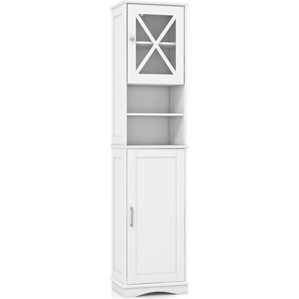 Costway Tall Bathroom Cabinet Freestanding Slim Storage Cupboard Narrow Corner Single Door Floor Cabinet White