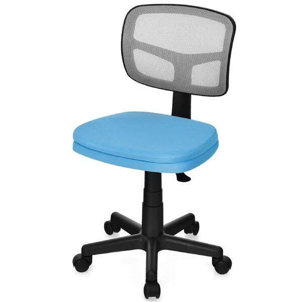 Costway Cushioned Office Desk Chair Swivel Executive Mesh Computer Chair Rolling Study Stool w/5 Claw Base Blue