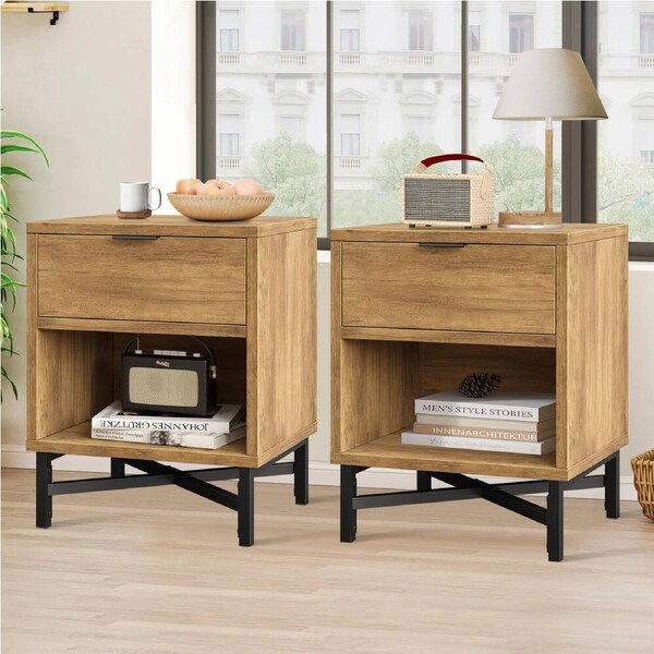 ALFORDSON Set of 2 Bedside Table Vintage Nightstand Brown