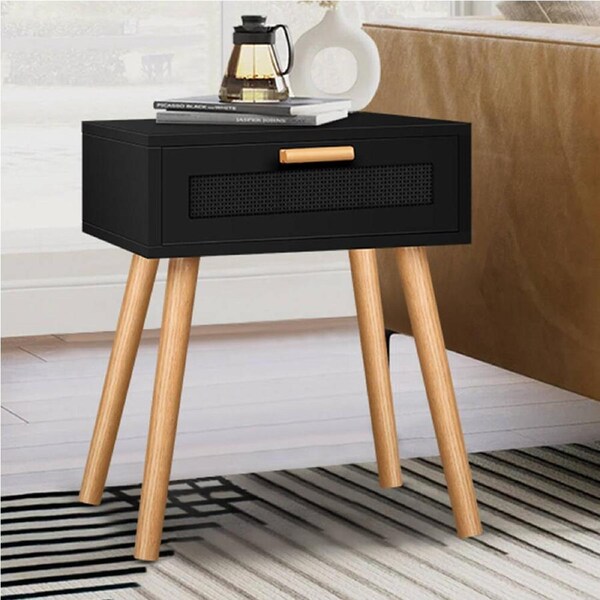 ALFORDSON Bedside Table Nightstand Storage Rattan Black