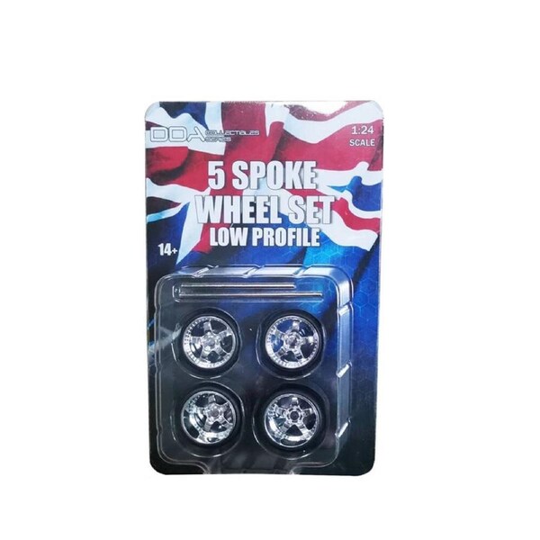 DDA 1:24 4 x Low Profile Chrome 5 Spoke Wheels w/Tyres & Axles For Slammed Model
