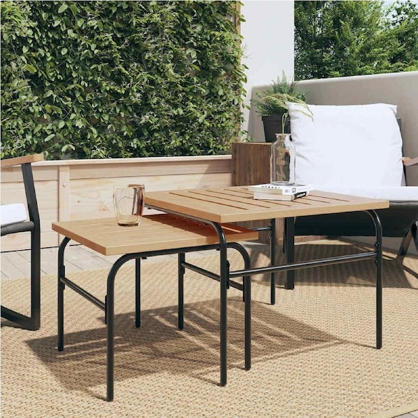 Garden Nest of Coffee Tables 2 pcs Brown and Black Steel vidaXL