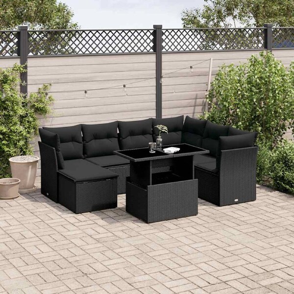 8 Piece Garden Sofa Set with Cushions Black Poly Rattan vidaXL
