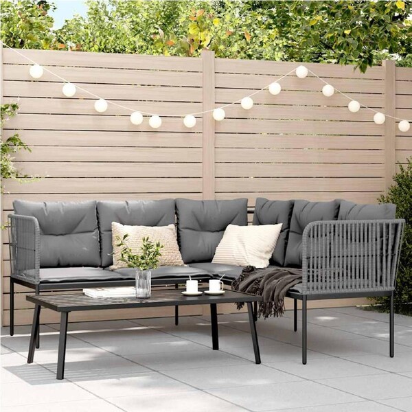 Garden Sofa Set with Cushions Black Steel and Textilene vidaXL