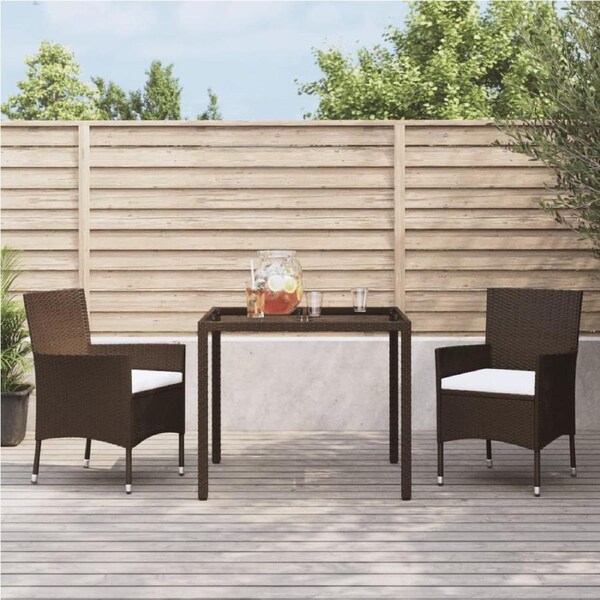3 Piece Garden Dining Set with Cushions Brown Poly Rattan vidaXL