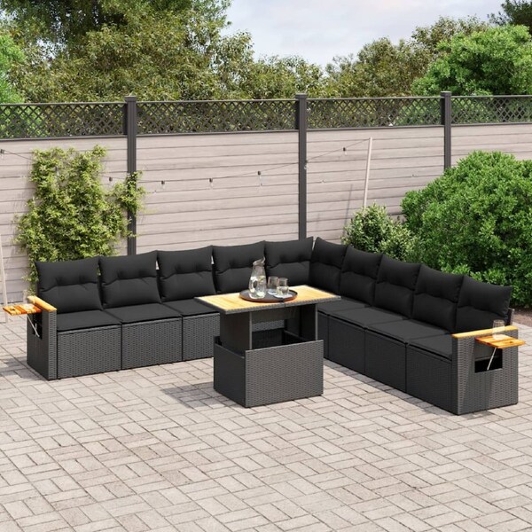 11 Piece Garden Sofa Set with Cushions Black Poly Rattan vidaXL