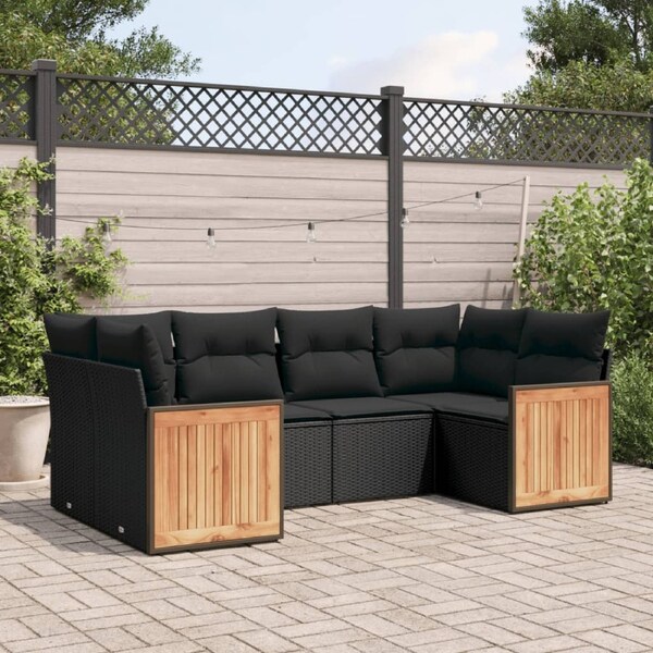 6 Piece Garden Sofa Set with Cushions Black Poly Rattan vidaXL