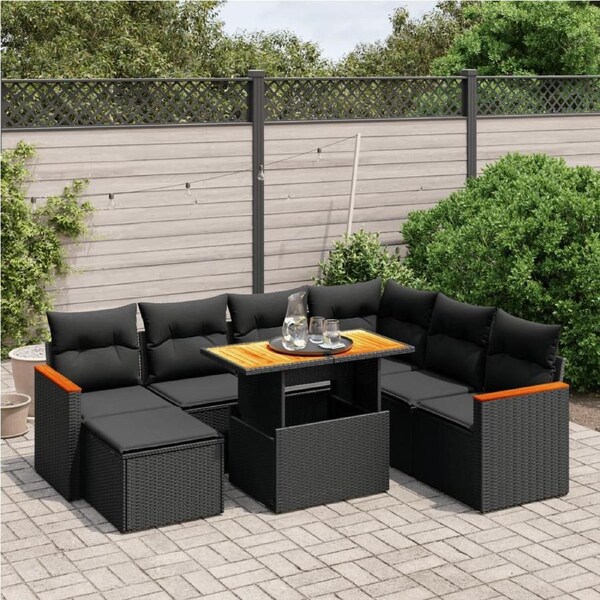 8 Piece Garden Sofa Set with Cushions Black Poly Rattan vidaXL