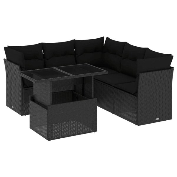 6 Piece Garden Sofa Set with Cushions Black Poly Rattan vidaXL