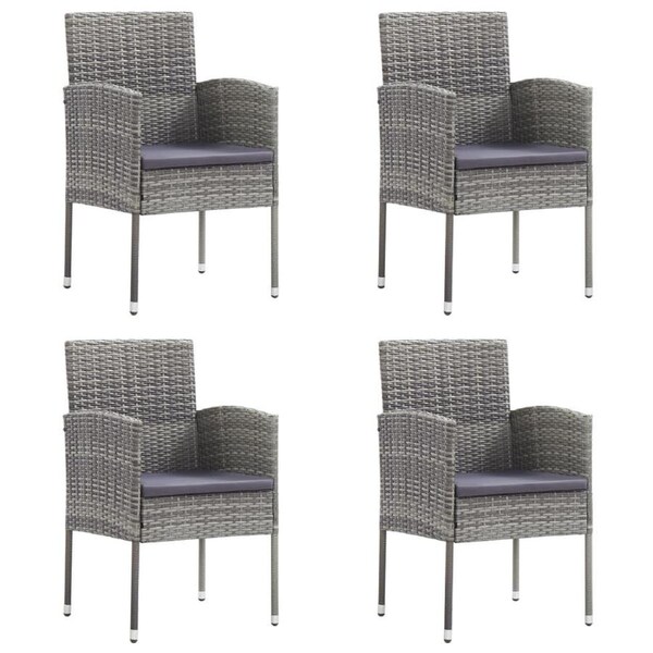 Garden Chairs with Dark Grey Cushions 4 pcs Grey Poly Rattan vidaXL