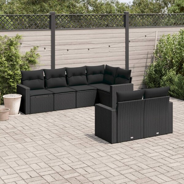 7 Piece Garden Sofa Set with Cushions Black Poly Rattan vidaXL