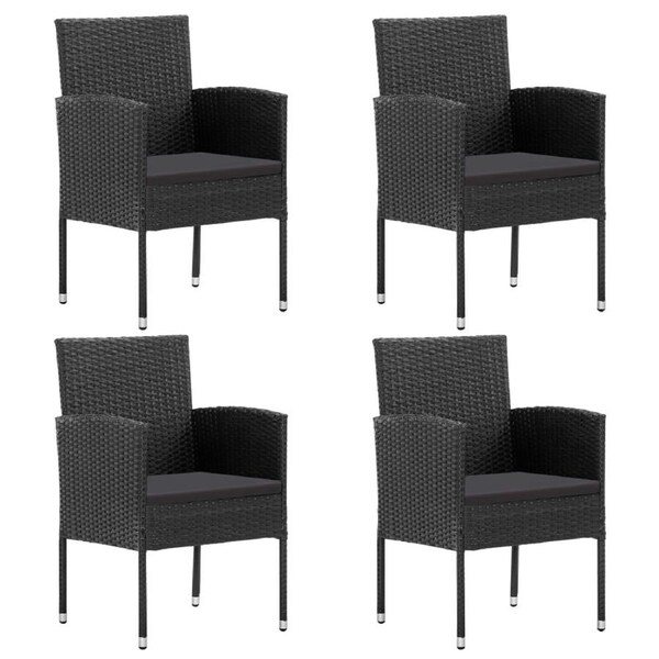Garden Chairs with Black Cushions 4 pcs Black Poly Rattan vidaXL