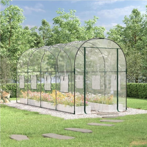 Greenhouse Transparent 160x400x190 cm PVC&Powder-coated Steel vidaXL
