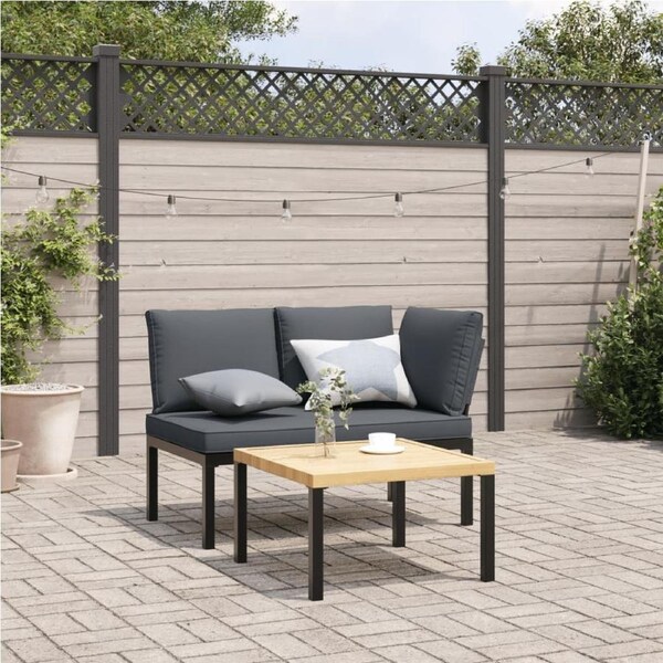 Garden Bench with Cushions Black Aluminium vidaXL
