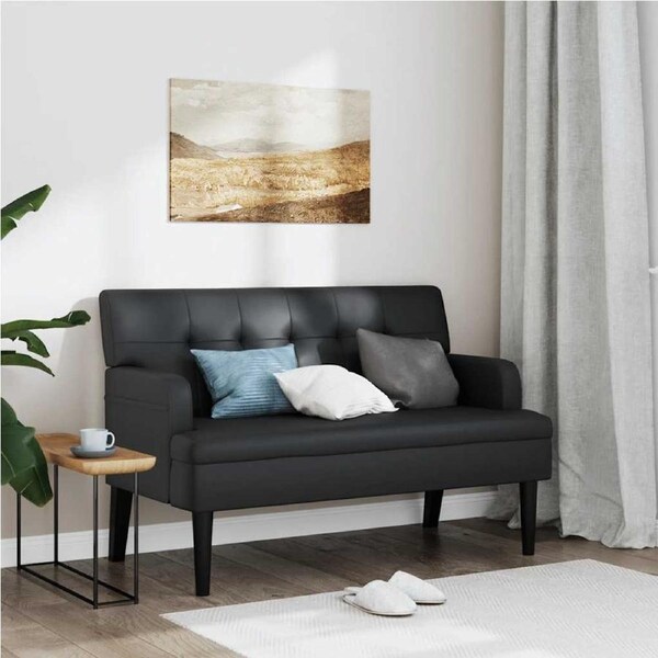 Bench with Backrest Black 112x65.5x75 cm Faux Leather vidaXL