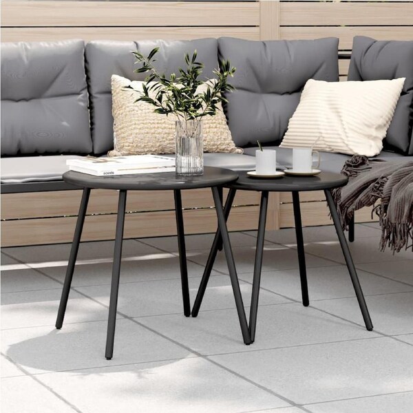 Garden Coffee Tables 2 pcs Round Black Powder-coated Steel vidaXL