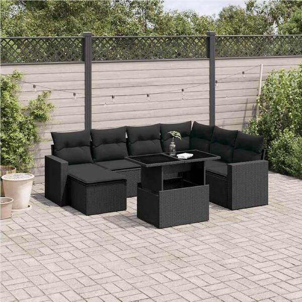 8 Piece Garden Sofa Set with Cushions Black Poly Rattan vidaXL