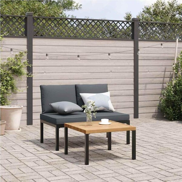 2 Piece Garden Sofa Set with Cushions Black Aluminium vidaXL