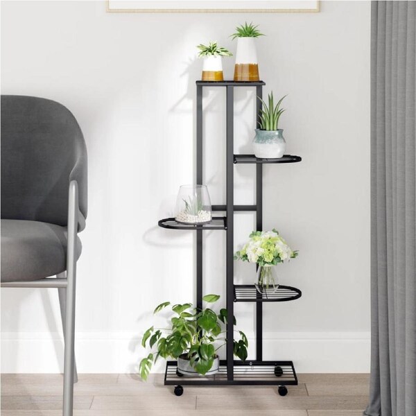 5-Floor Flower Stand with Wheels 44x23x100 cm Black Iron vidaXL